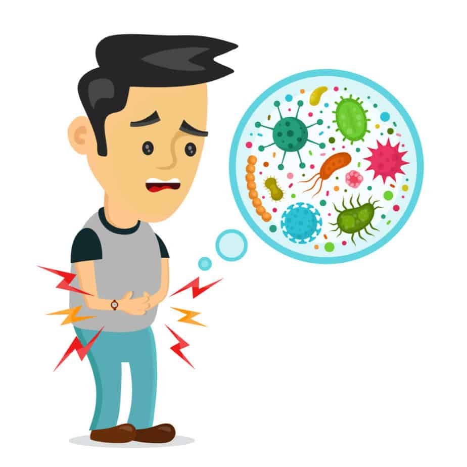 Sick man having stomach ache, food poisoning, stomach problems
